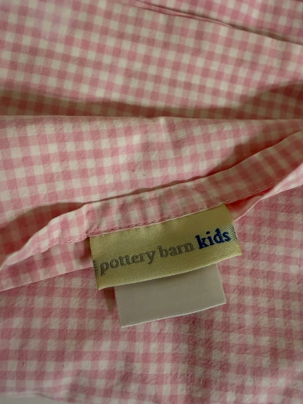 Vintage Pottery Barn Kids Twin Pink White Gingham Tiny Check Flat Sheet